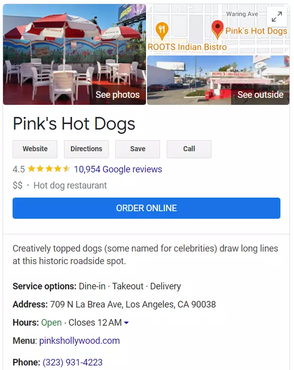 Google My Business Pinks Los Angeles
